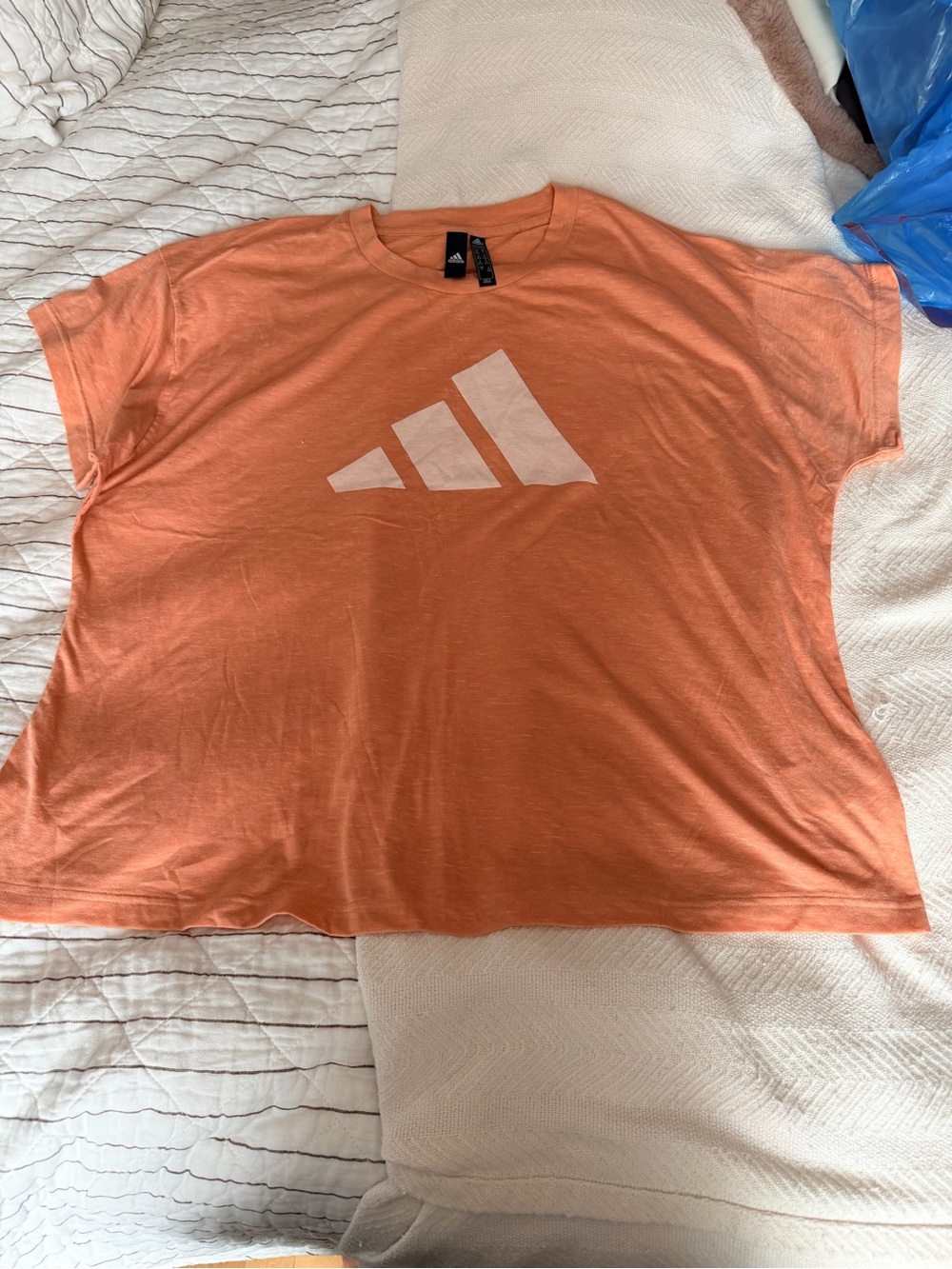 adidas Short Sleeve Tee with White Logo in Coral Orange